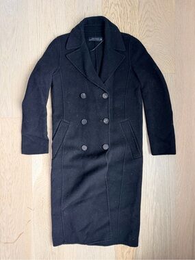 Zara Classic Black Double-Breasted Women's Wool Coat